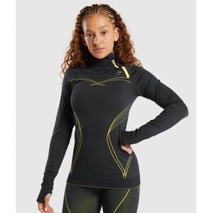 Gymshark Apex Seamless 1/4 Zip Black Yellow Long Sleeve Athletic Top Women's M